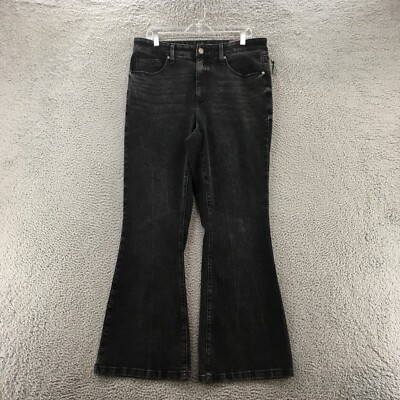 Ava & Viv Flare High Rise Jeans Womens 16 Black Denim Fitted Hip Thigh Zip NEW