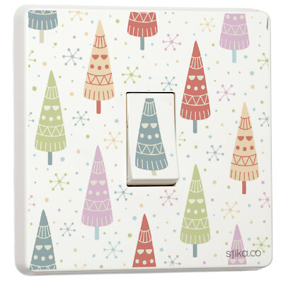 stika.co Pack of 2 Scandi Trees,Christmas Print Light Switch Sticker Vinyl Cover