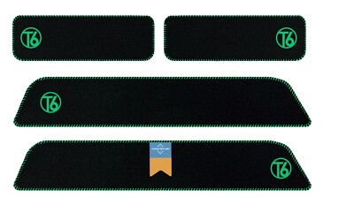 Fits VW Transporter T6 Carpet Step Mat Set Twin Sliding Door with Green T6 Logo