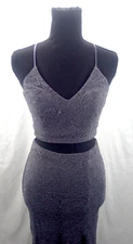 Size 1/2 Two Piece Gray Dress Floral Lace Shimmer by B. Darlin
