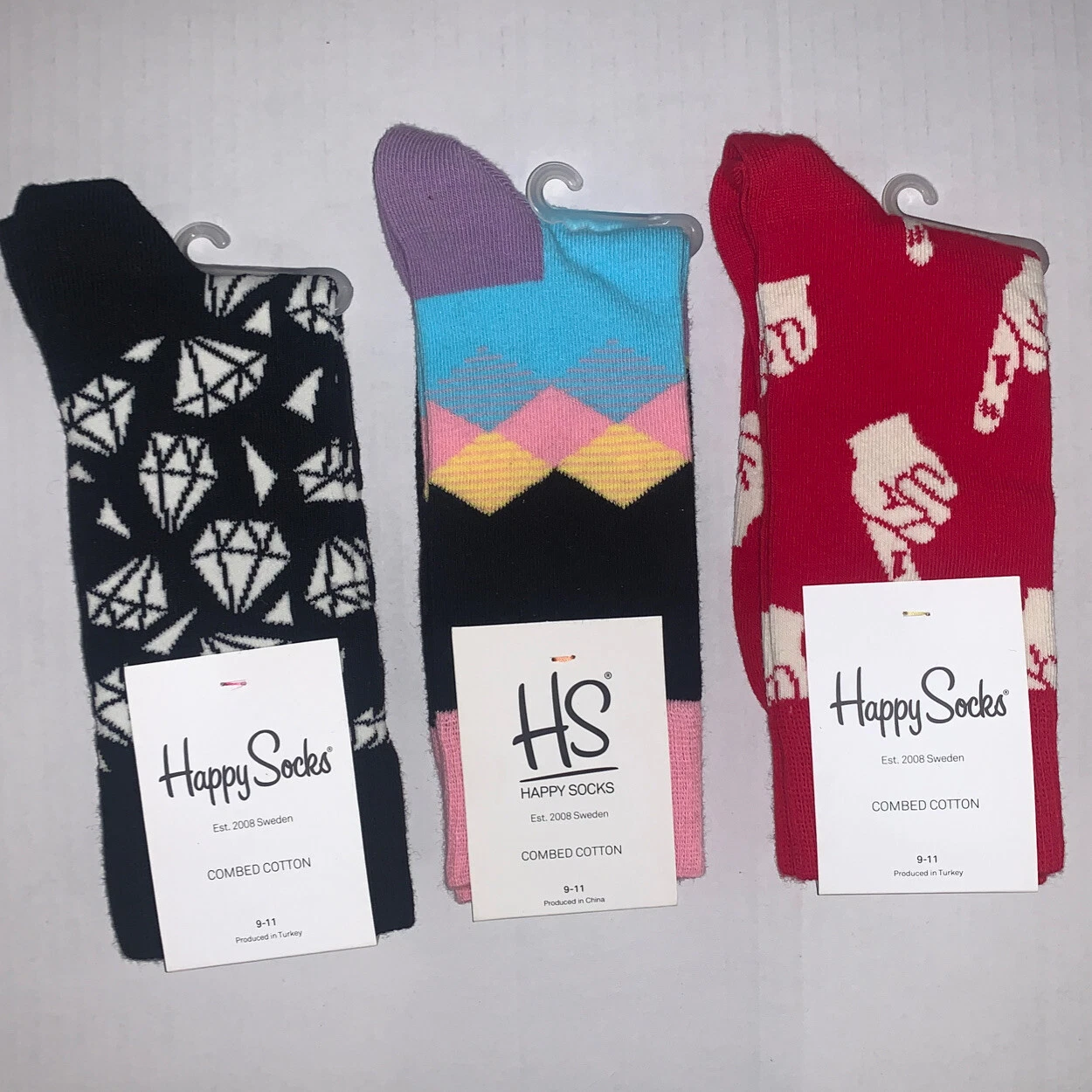 Happy Socks Combed Cotton Lot Of 3 Pairs Socks NWT Sz 9-11