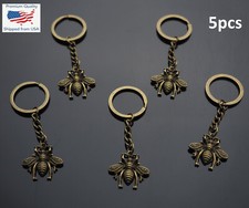 5x PCS Beautiful Detailed Honey Bee Pollinators Bronze Charm Keychain Key Chain
