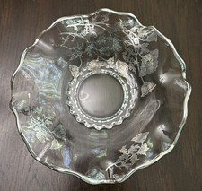Crystal Fluted Candy Dish Bowl Gilt Silver Floral Overlay VTG Viking Glass