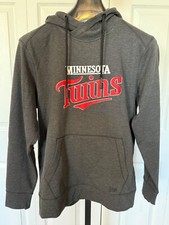 NEW Minnesota Twins Hoodie Mens Medium Grey Spellout  Logo Baseball MLB New Era