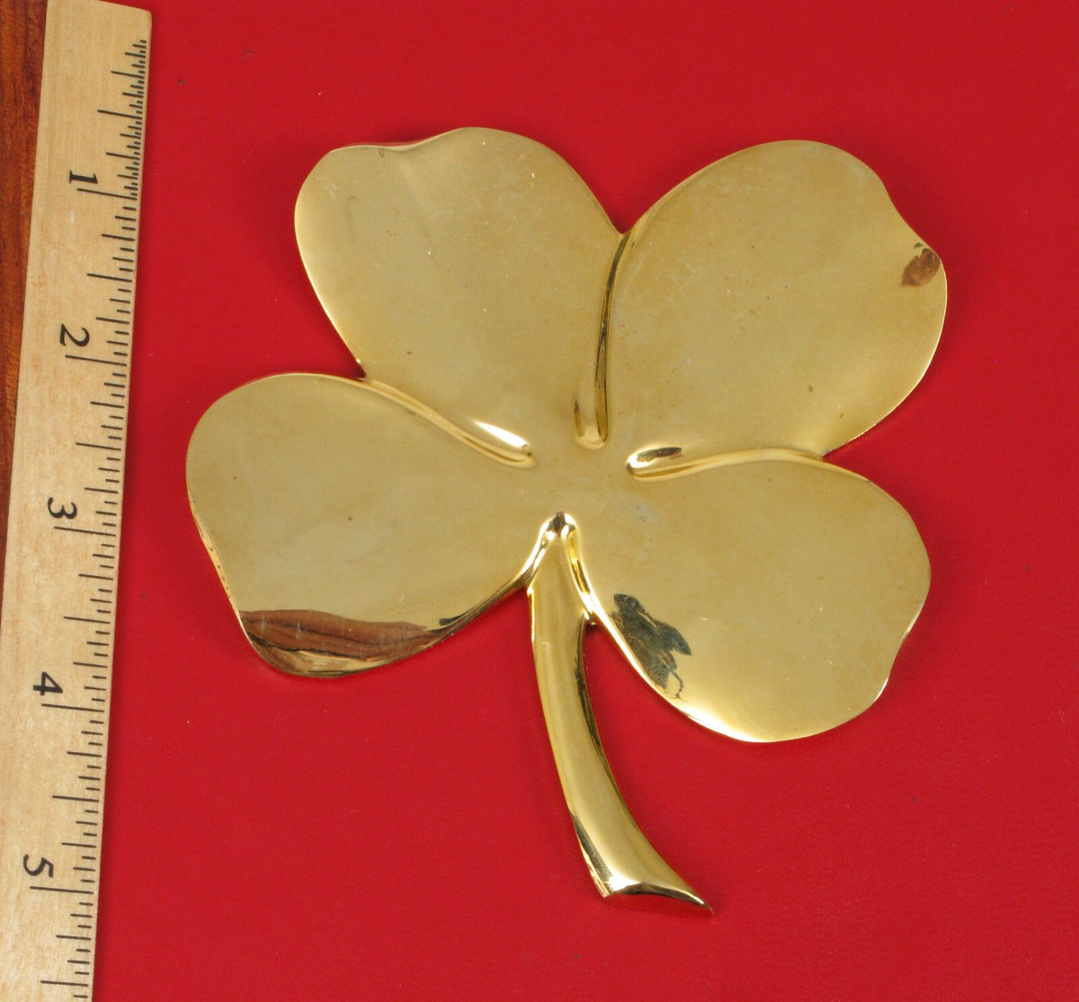 24K GOLD PLATE IRISH FOUR LEAF LUCKY CLOVER BRASS HALLMARKED WITH  INSCRIPTION !!