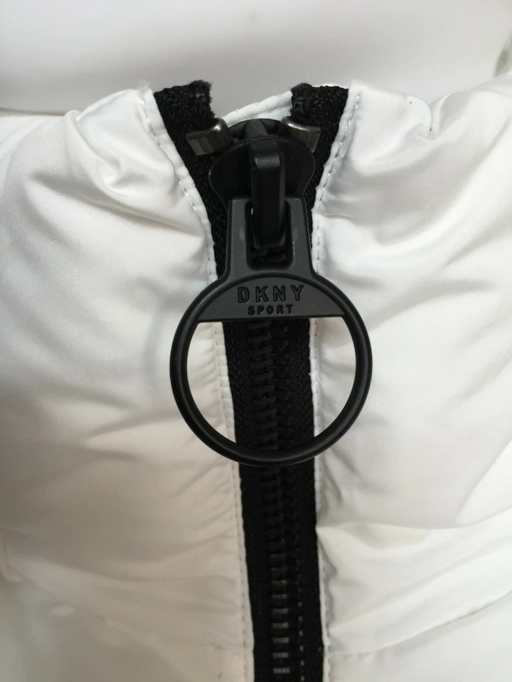 DKNY SPORT WHITE TWO TONE STRIPE PUFFER JACKET WATER REPELLENT SIZE S BNWT - Image 4 of 4