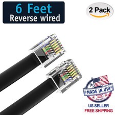  2 Pack 6 Feet Black RJ12 6P6C Heavy Duty Reverse Phone Cable for Voice 72"