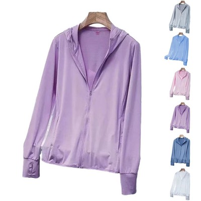 Trendige Eis Seide Kapuzenjacke Damen UPF50+ Sonnenabweisend Mantel Atmungsaktiv Tops
