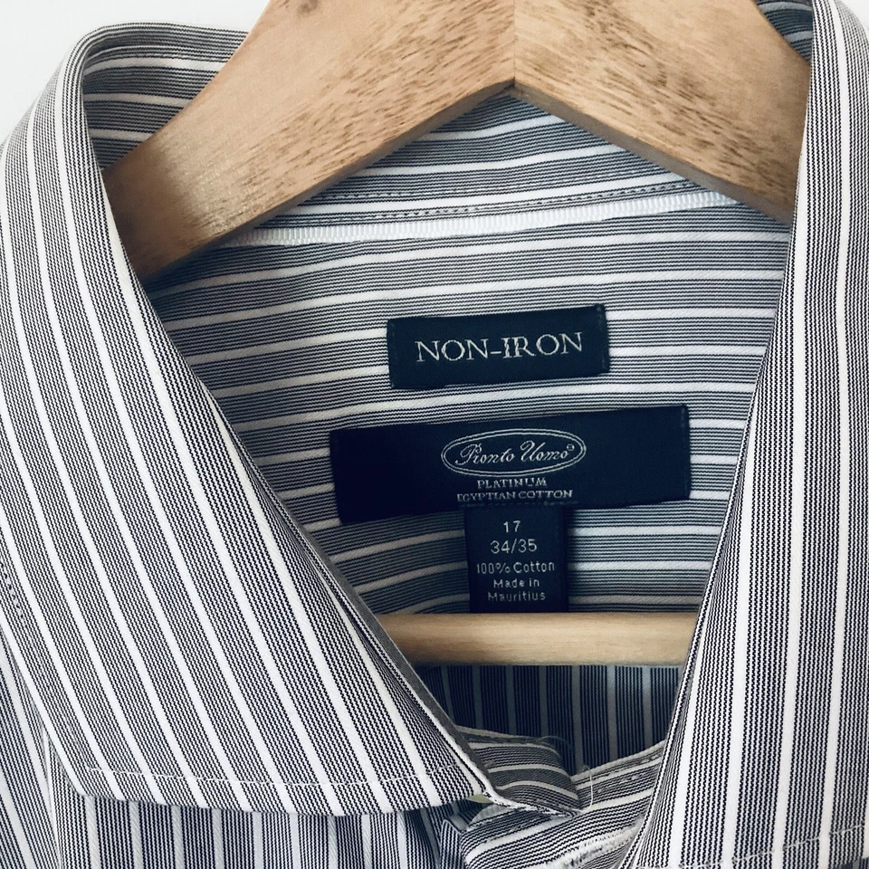 Camisa Pronto Uomo Platino Algodón Egipcio Para Hombre 17 34/35 Gris Rayas Sin Planchar Foto 3 de 4