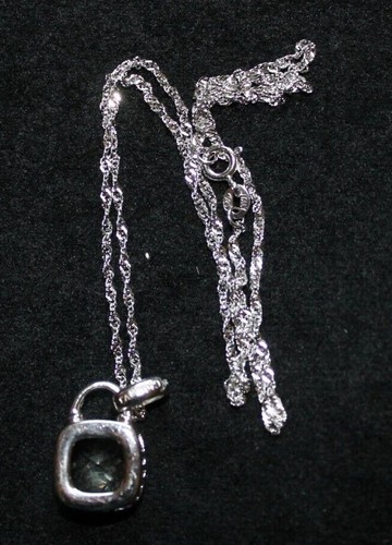 STERLING SILVER CHAIN AND PENDANT CLEAR STONE 17 INCH CHAIN 12MM PENDANT - Picture 2 of 2