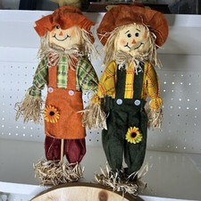 Set of 2 Scarecrow Family Halloween Thanksgiving Fall Harvest Figures Home D cor