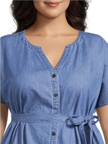 Terra & Sky Womens Plus Size Midi Shirt Dress w/ Ruffle Hem, self-tie belt, New - Picture 10 of 10