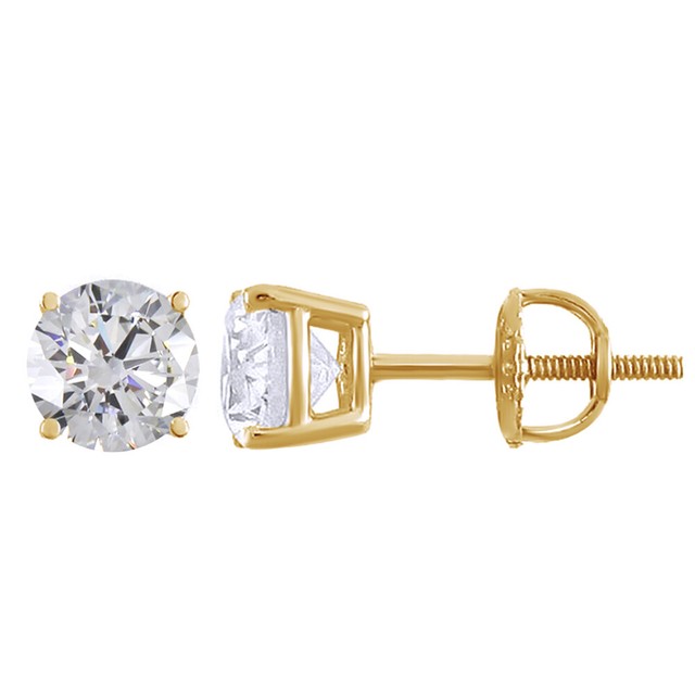 1.75 Ct Round Cut D/VVS1 Diamond 14K Yellow Gold Stud Earrings With