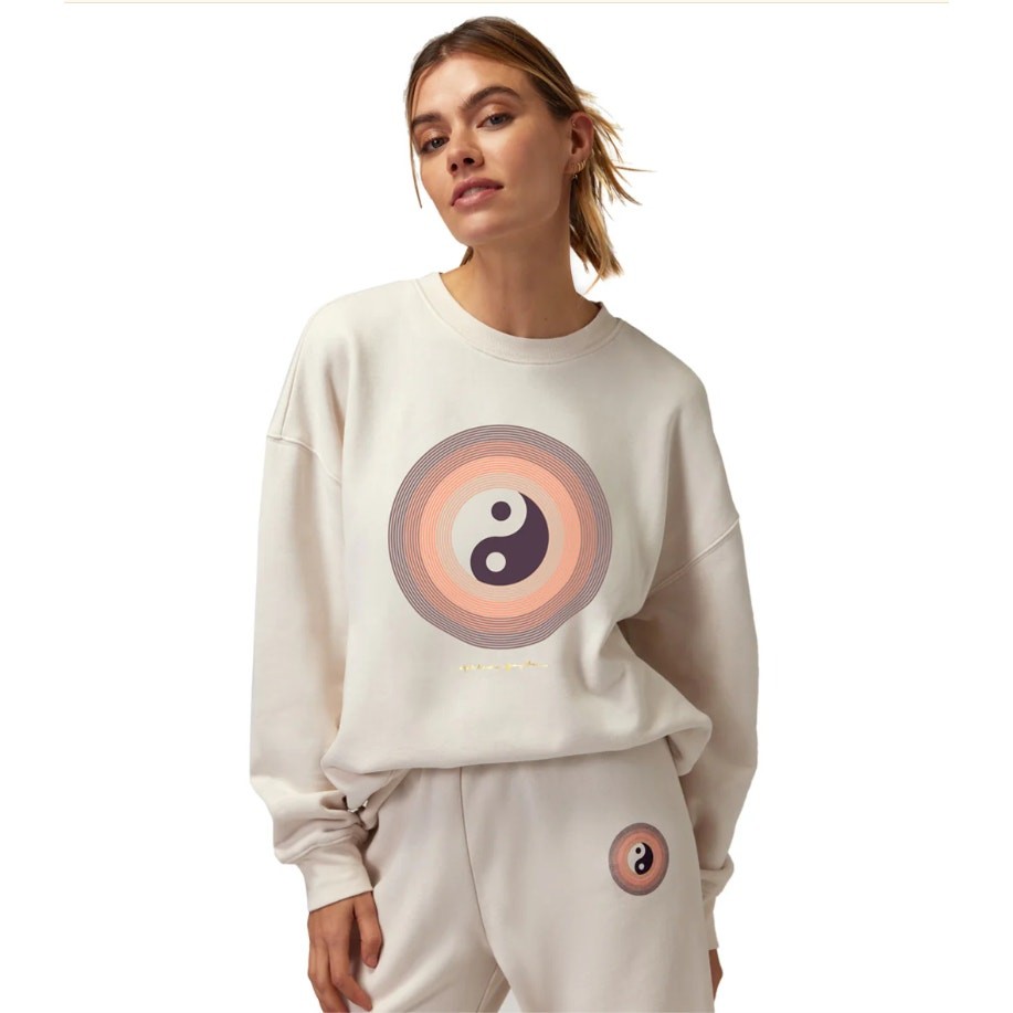 Spiritual Gangster Sz S Cream Yin Yang Relaxed Crew Neck Sweatshirt NWT