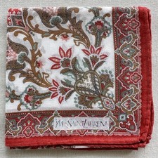 Handkerchief Vintage Red Floral Flourish Oriental Ethnic Pocket Square Cotton 18