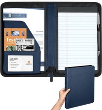 Small Portfolio Organizer, Zippered Business Padfolio Binder for Women Men, Bo