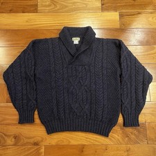 Vtg L.L. Bean Irish Wool Cable Knit Fisherman Sweater Size Medium Aran Heavy