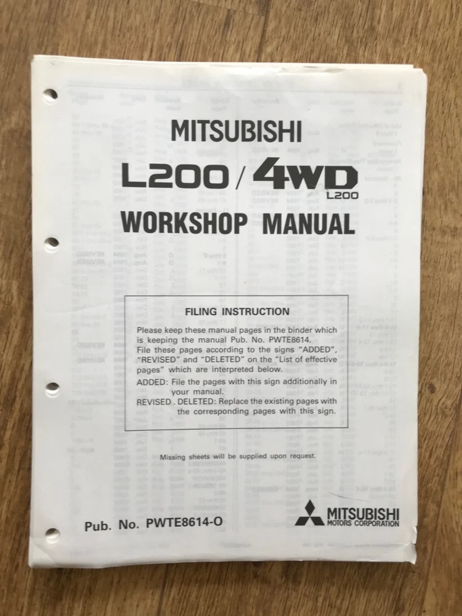 WORKSHOP MANUAL SERVICE & REPAIR GUIDE for MITSUBISHI L200 II 1996-2001 WORKSHOP MANUAL SERVICE & REPAIR GUIDE for MITSUBISHI L200 II 1996-2001