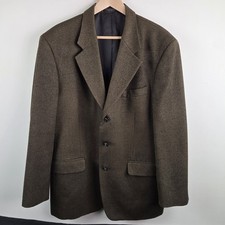 Vtg Jones New York Lambswool Blazer Mens 42R Green Dark Academia Herringbone