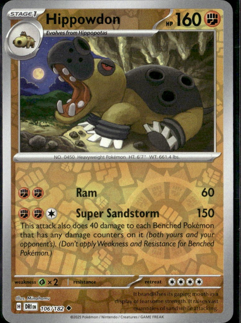 Pokemon Hippowdon 106/182 Destined Rivals Reverse Holo Uncommon 2 Card Lot