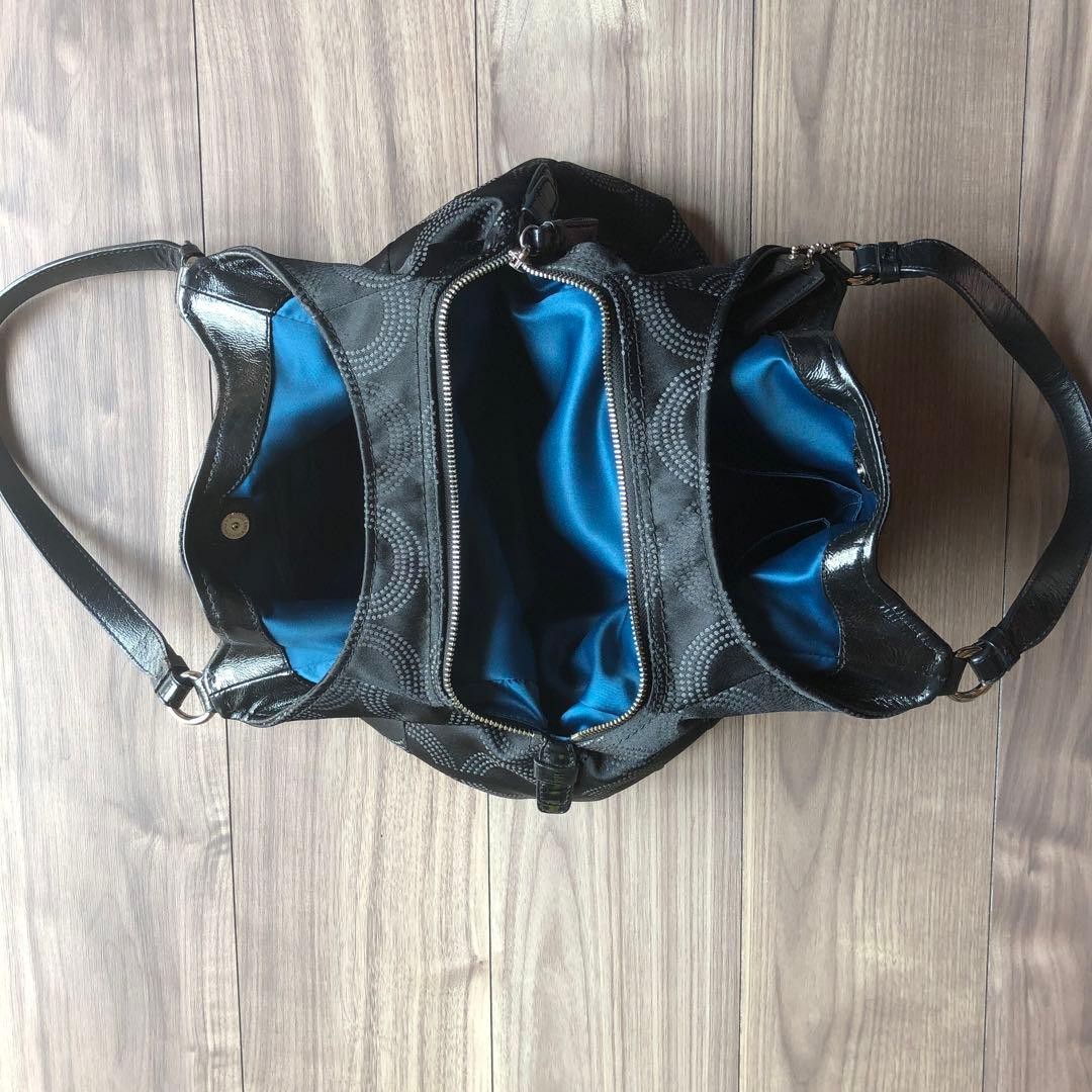 COACH Madison Maggie Op Art Shoulder Bag Black Blue Canvas Authentic Rare image 3