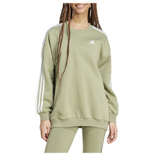 adidas Essentials 3Stripes Fleece Oversized Sweatshirt Womens Green JI6431-A