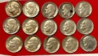 Roosevelt Dimes 90% Silver Circulated Lot Of 15 - assorted years  1948, 50 more!