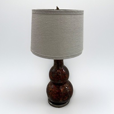 Vintage Red TerraCotta Crackled Glazed Double Gourd Table Lamp MCM Dripped-Works