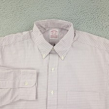 Brooks Brothers Dress Shirt Mens 15.5 Purple Check Classic Cotton Long Sleeve