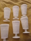 VTG WHITE MILK GLASS GRAPE PATTERN FOOTED 5.75" TALL SET OF 6 WINE/WATERN GOBLET