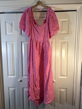 A New Day Pink Puffy Sleeve Long Dress with Keyhole Back for Dance, Prom, Party