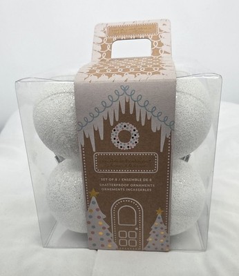 Cupcakes and Cashmere Set of 8 Glittery White Shatterproof Christmas Ornaments