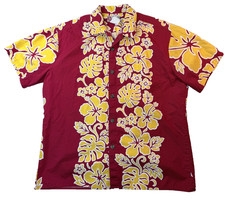 Vintage Aloha Hawaiian Shirt Red Yellow Floral Tropical Button Up Mens L
