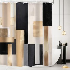 60Wx72H Inch Black Brown Abstract Geometry Shower Curtain 12 Hooks Fabric