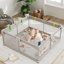 BABY PLAYPEN, BABY AND TODDLER PLAYPEN WITHOUT MAT 59 IN - GRAY