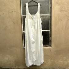 Antique Edwardian White Cotton Gown Lace Trim Maxi Dress Blue Ribbon Nightgown