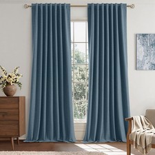 Dusty Blue Linen Blackout Curtains 84 inch Length 2 Panels for Bedroom Living...