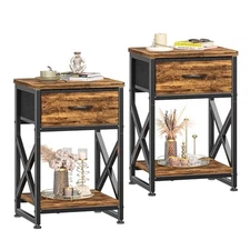  Nightstand Set of 2, Night Stand Bedside Table with Rustic Brown two-piece set