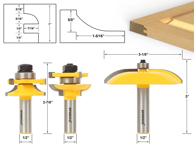 3 stks Router Bit Verhoogd Paneel Kastdeur Router Bit Set 1/4 Inch Hout