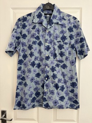Valentino Herren Vintage Floral Kurzarm Hemd Blau Medium M 48 Urlaub