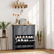 Shoe Storage Cabinet 4 Shelves 3 Drawers Tabletop 4 Legs Modern Unit Dark Grey