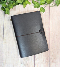 Refillable REAL Leather Travelers Notebook -A5 Travel Journal Lined Insert BLACK