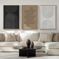 Large Framed Black and White Neutral Abstract Wall Art for Living Room, 3 Pie...