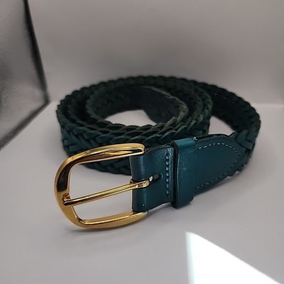 Vintage Devon Park Braided Leather Belt Teal Blue Gold Buckle Adjustable 48''
