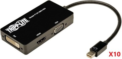 Lot of 10 NEW Tripp Lite P137-06N-HDV Mini DP to HDMI DVI VGA All-in-One Adapter