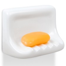Heavy-Duty Ceramic Soap Dish for Shower Wall, Fits 4x4" Tile, Easy Install, Drai