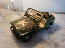 Vintage Tin Litho US Army Jeep   Wind-Up Toy - 1950s  60s Military Vehicle   Rare