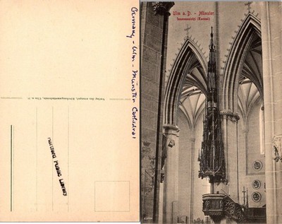 Ulm a D Munster Cathedral Postcard Germany Interior Kanzel Vintage Unposted