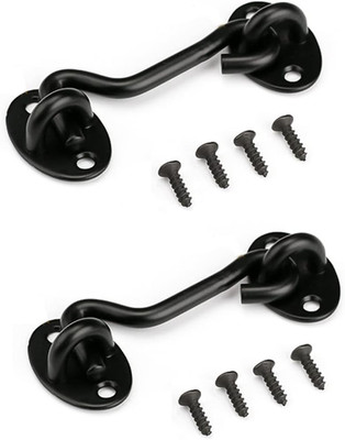3  Privacy Hook and Eye Latch Easy Lock for Barn Door, Black (3 INCH-2PCS)