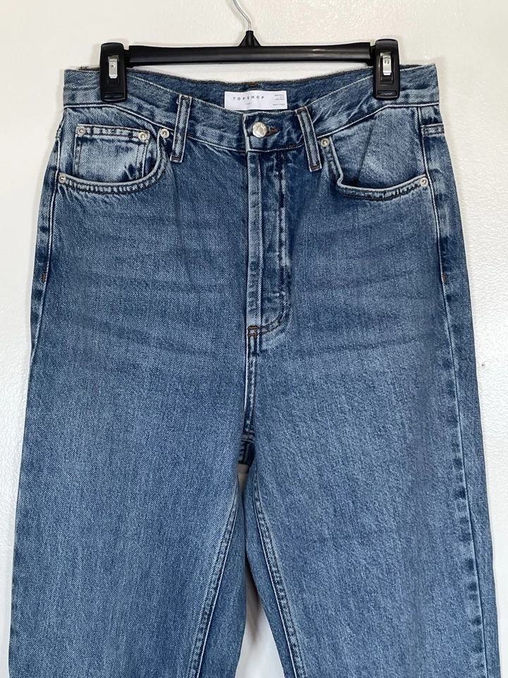 Pantalones de mezclilla para mujer Topshop mamá talla 8 azul tiro alto botón mosca pierna recta Foto 2 de 4